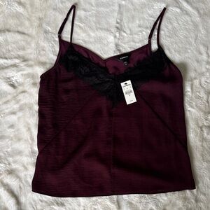 Express Deep Burgundy Cami with Black Lace